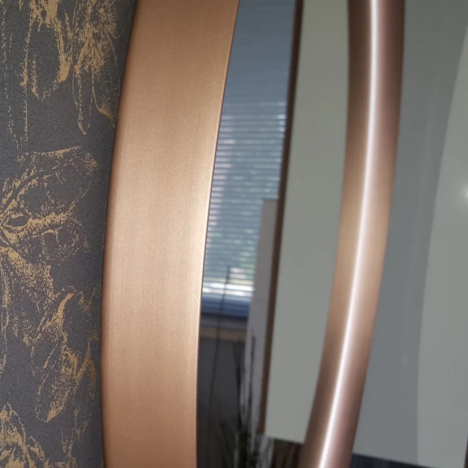 Specchio Rotondo a Parete con Cornice in Metallo Vari Colori e Luce Led - Renga Viadurini