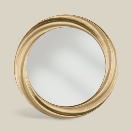 Specchio Rotondo con Cornice in Legno Oro di Lusso Made in italy - Adelin Viadurini