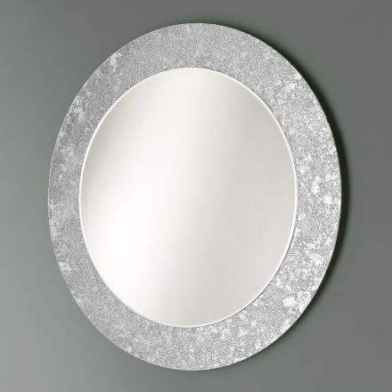 Specchio Rotondo con Cornice in Vetro Decorato a Foglia Made in Italy - Alisso Viadurini