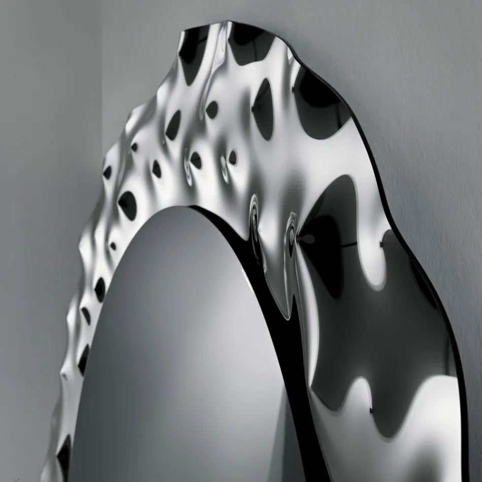 Specchio Rotondo con Cornice in Vetro Mosso Made in Italy - Adelma Viadurini