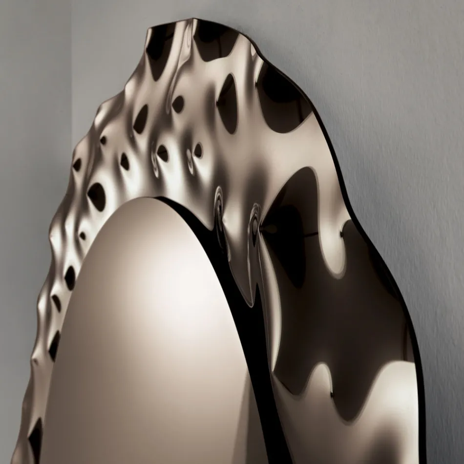 Specchio Rotondo con Cornice in Vetro Mosso Made in Italy - Adelma Viadurini