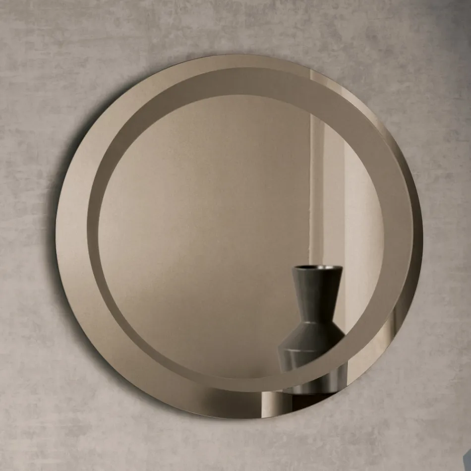 Specchio Rotondo da Parete con Decorazione Sabbiata Made in Italy - Annamaria Viadurini
