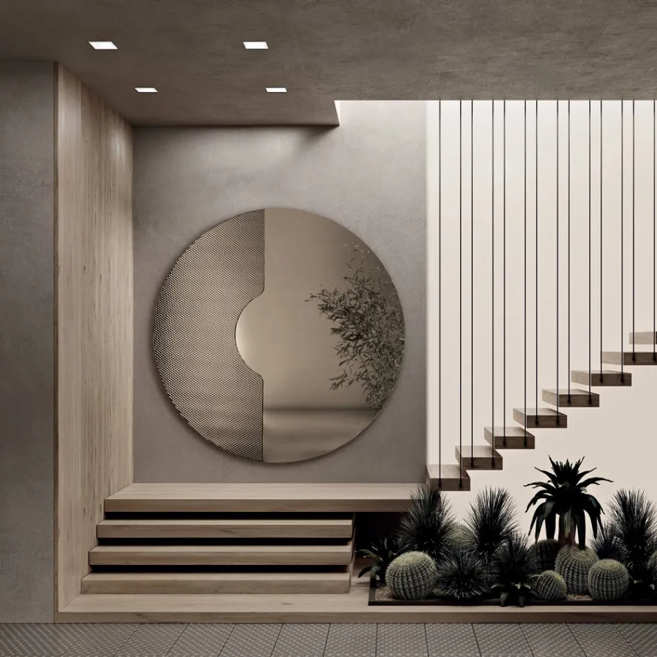 Specchio Rotondo da Parete con Inserto a Rete Made in Italy - Annabella Viadurini