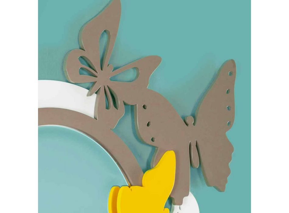 Specchio Rotondo di Design Moderno in Legno Colorato con Farfalle - Battito Viadurini
