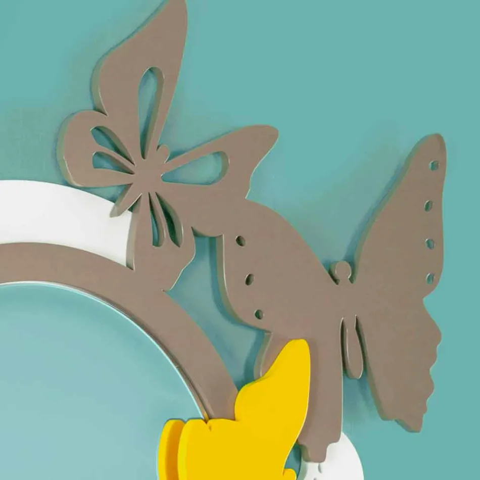 Specchio Rotondo di Design Moderno in Legno Colorato con Farfalle - Battito Viadurini