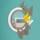 Specchio Rotondo di Design Moderno in Legno Colorato con Farfalle - Battito Viadurini