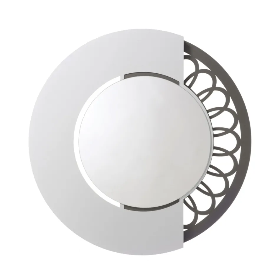 Specchio Rotondo in Ferro con Decoro al Lato Made in Italy - Lucchetto Viadurini