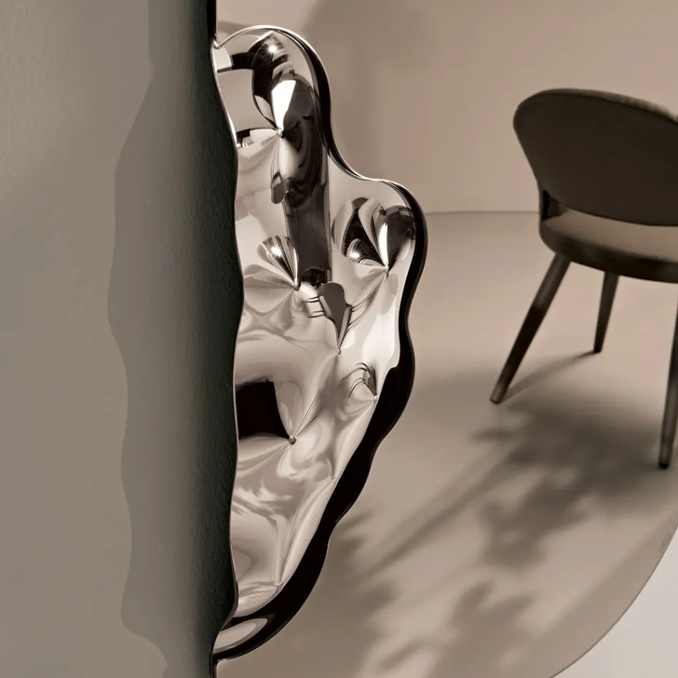 Specchio Sagomato Rettangolare Con Inserto in Vetro Mosso Made in Italy - Adelasia Viadurini