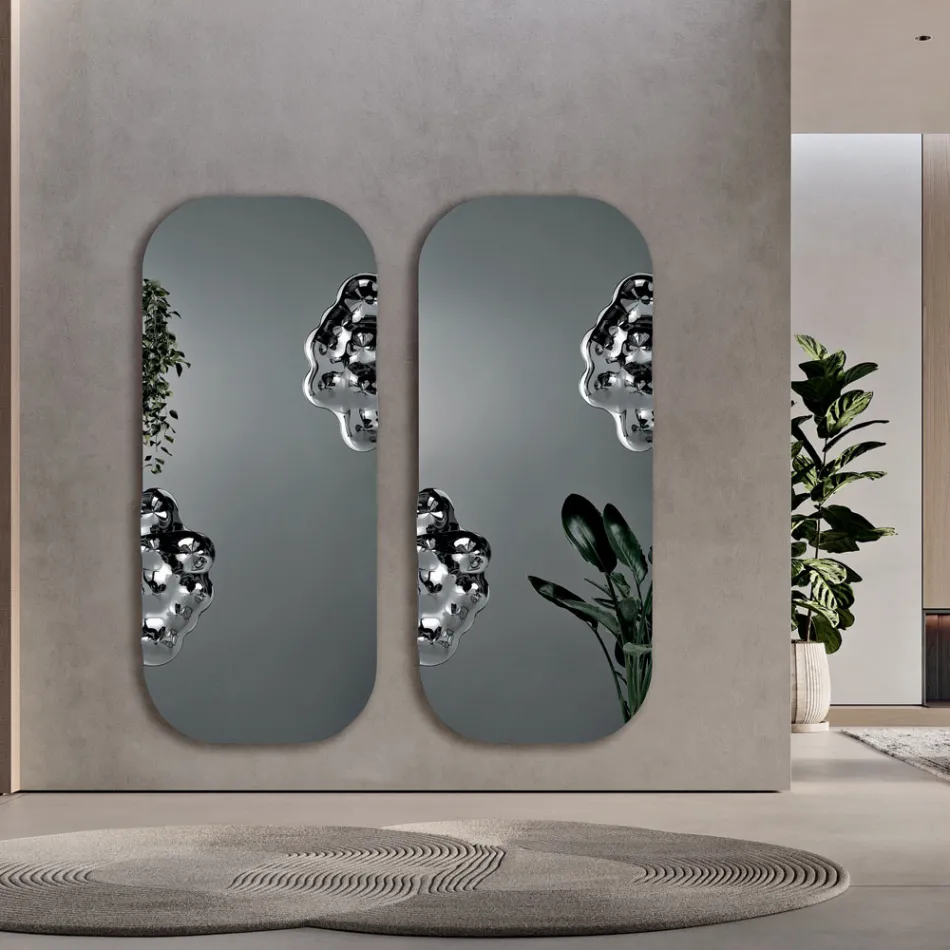 Specchio Sagomato Rettangolare Con Inserto in Vetro Mosso Made in Italy - Adelasia Viadurini