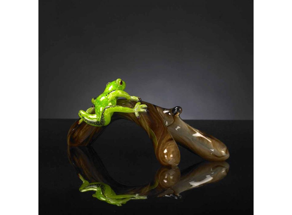 Statuina a Forma di Rana su Ramo in Vetro Colorato Realizzata in Italia - Froggy Viadurini