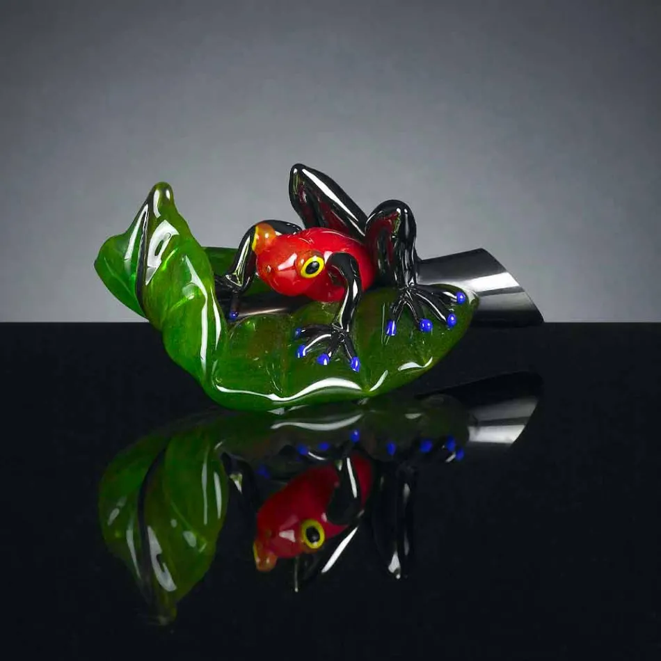 Statuina Decorativa a Forma di Rana su Foglia in Vetro Made in Italy - Leaf Viadurini