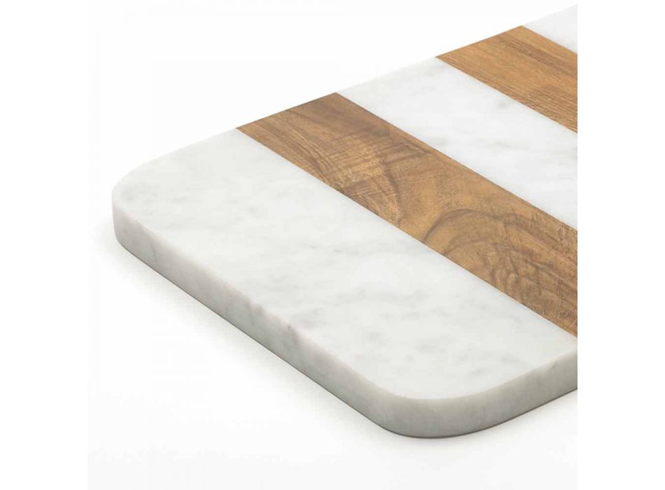 Tagliere di Design in Marmo Bianco di Carrara e Legno Made in Italy - Evea Viadurini