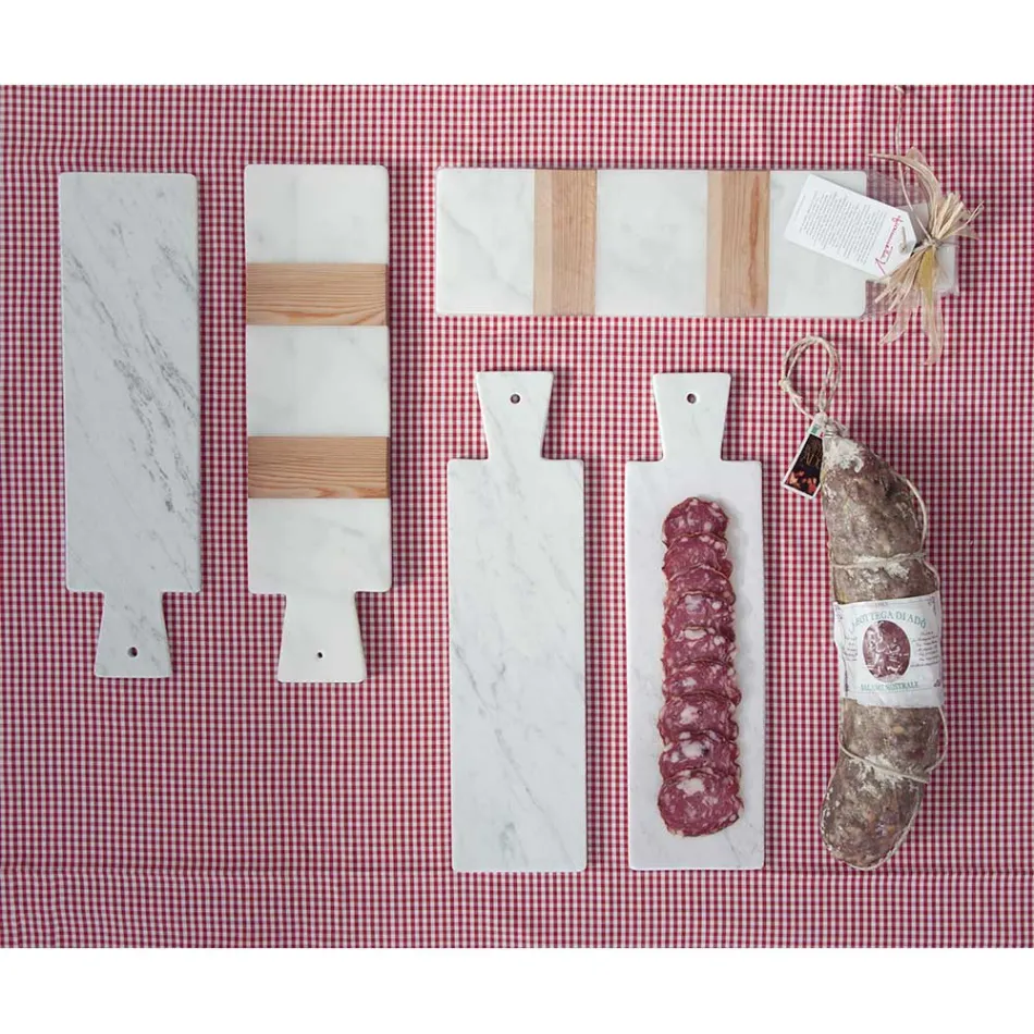 Tagliere di Design in Marmo Bianco di Carrara e Legno Made in Italy - Evea Viadurini
