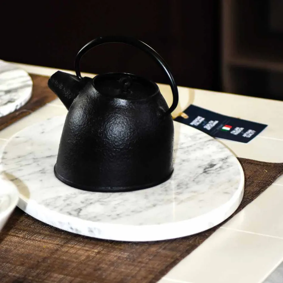 Tagliere Moderno Ovale in Marmo Bianco di Carrara Made in Italy - Masha Viadurini