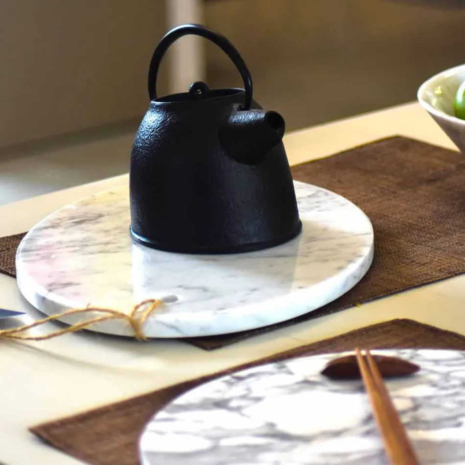 Tagliere Moderno Ovale in Marmo Bianco di Carrara Made in Italy - Masha Viadurini