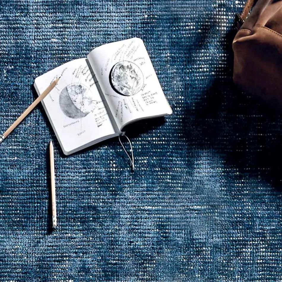 Tappeto da Salotto in Cotone, Viscosa e Lana Prodotto su Telaio Manuale - Melita Viadurini