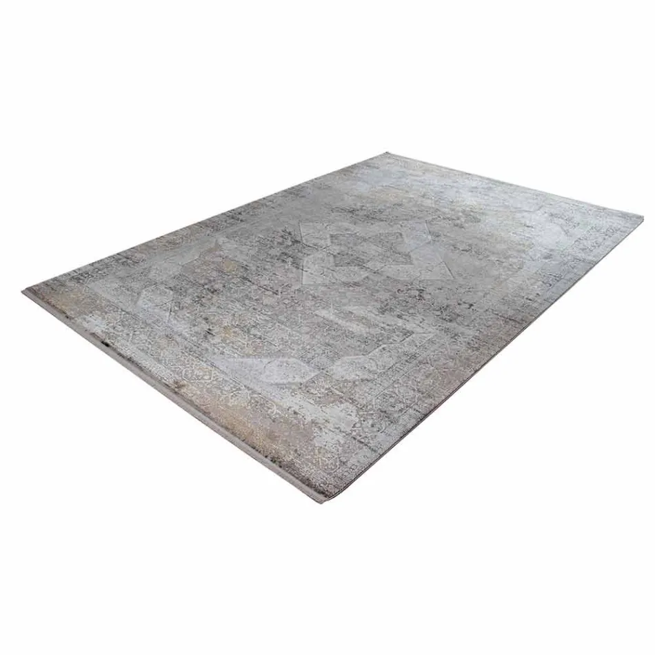 Tappeto di Design in Viscosa e Acrilico Grigio Beige con Disegno - President Viadurini