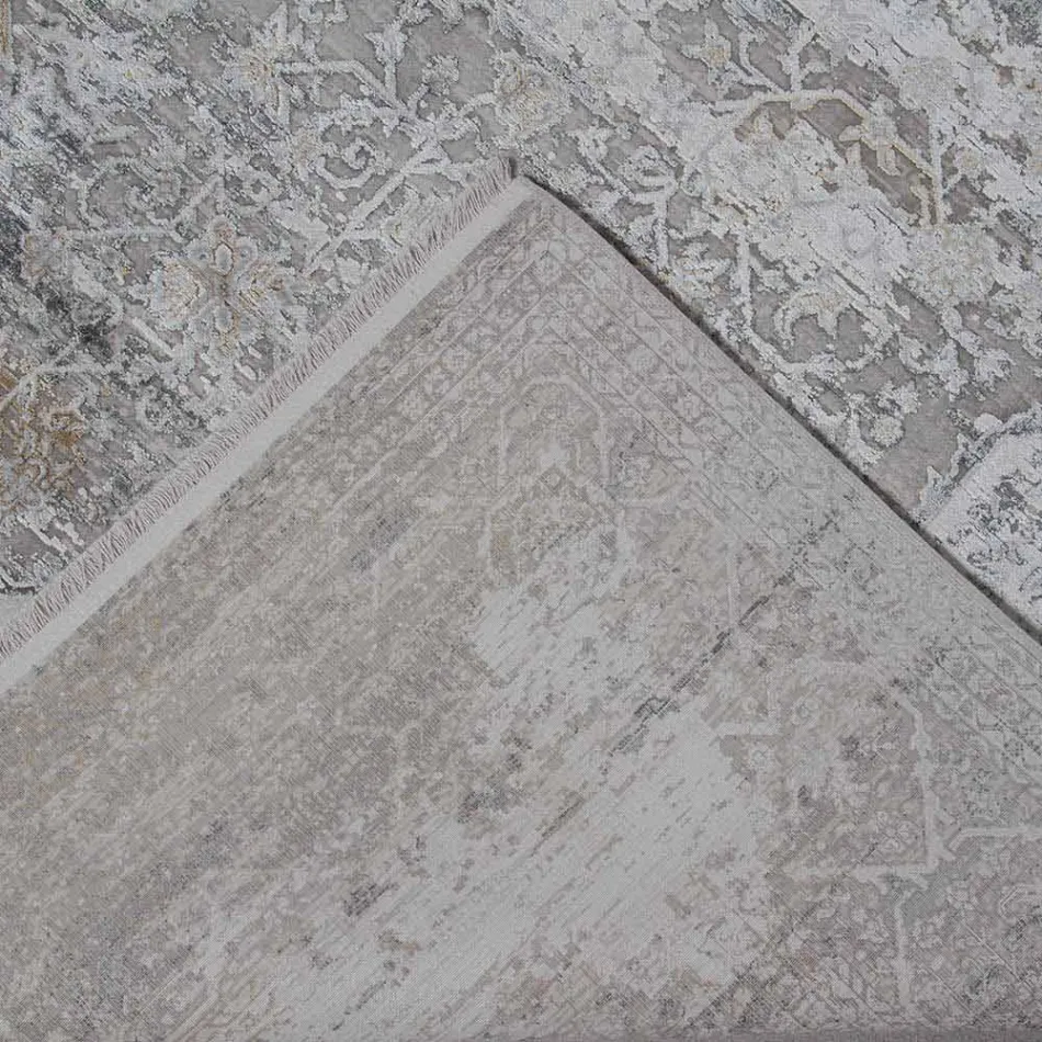 Tappeto di Design in Viscosa e Acrilico Grigio Beige con Disegno - President Viadurini