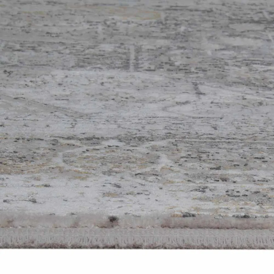 Tappeto di Design in Viscosa e Acrilico Grigio Beige con Disegno - President Viadurini