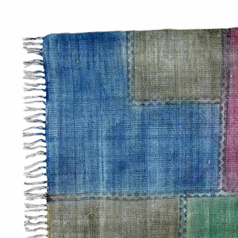 Tappeto Etnico Colorato Rettangolare in Tessuto con Nappe – Fibraù Viadurini