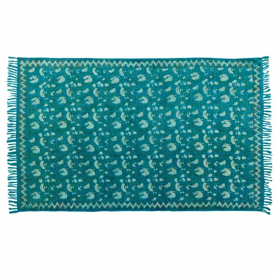 Tappeto Etnico Colorato Rettangolare in Tessuto con Nappe – Fibraù Viadurini