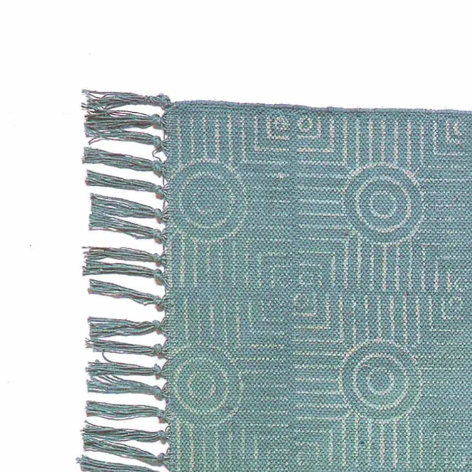 Tappeto Etnico Colorato Rettangolare in Tessuto con Nappe – Fibraù Viadurini