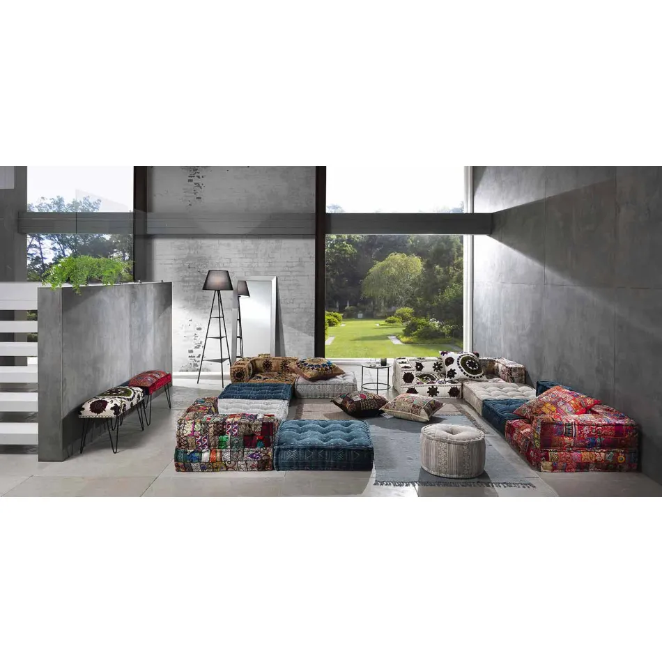 Tappeto Etnico Colorato Rettangolare in Tessuto con Nappe – Fibraù Viadurini