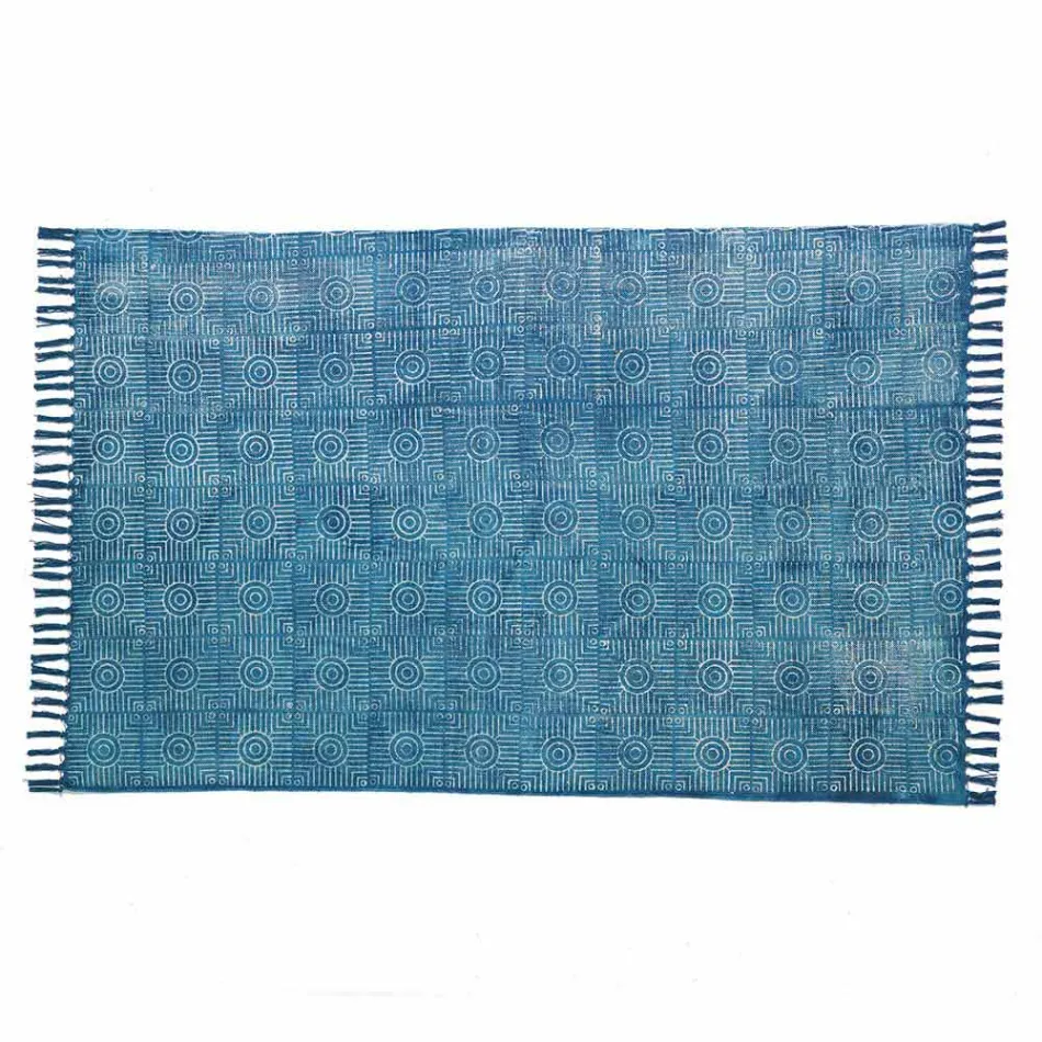 Tappeto Etnico Colorato Rettangolare in Tessuto con Nappe – Fibraù Viadurini