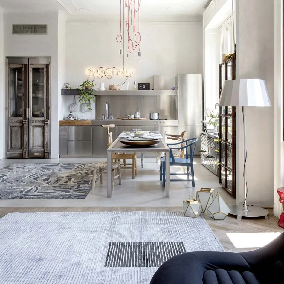 Tappeto Fatto a Mano Componibile Colorato in Viscosa Tessuto in India - Gilberto Viadurini