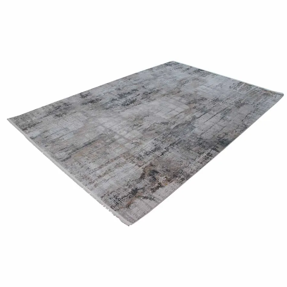 Tappeto Grigio Beige Antiscivolo in Viscosa e Acrilico con Disegno - President Viadurini