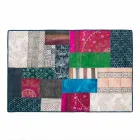 Tappeto Rettangolare in Cotone Kilim Blu con Patchwork Colorato - Fibra Viadurini