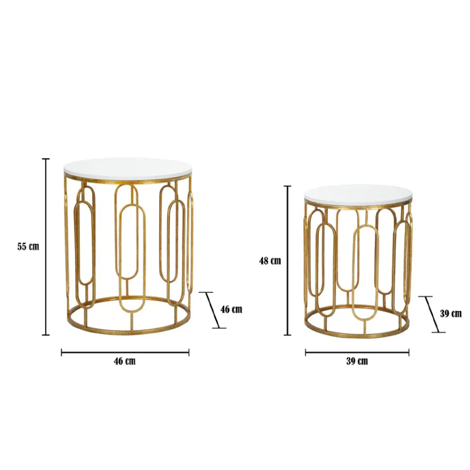 Tavolini da Caffè in Ferro Dorato e Resina Effetto Marmo 2 Pezzi - Pietro Viadurini