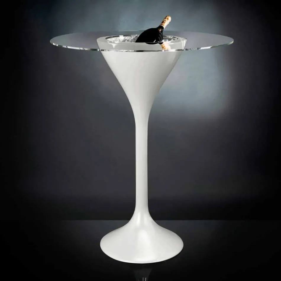 Tavolino Alto in Vetro e Polietilene con Portabottiglie Made in Italy - Cracovia Viadurini