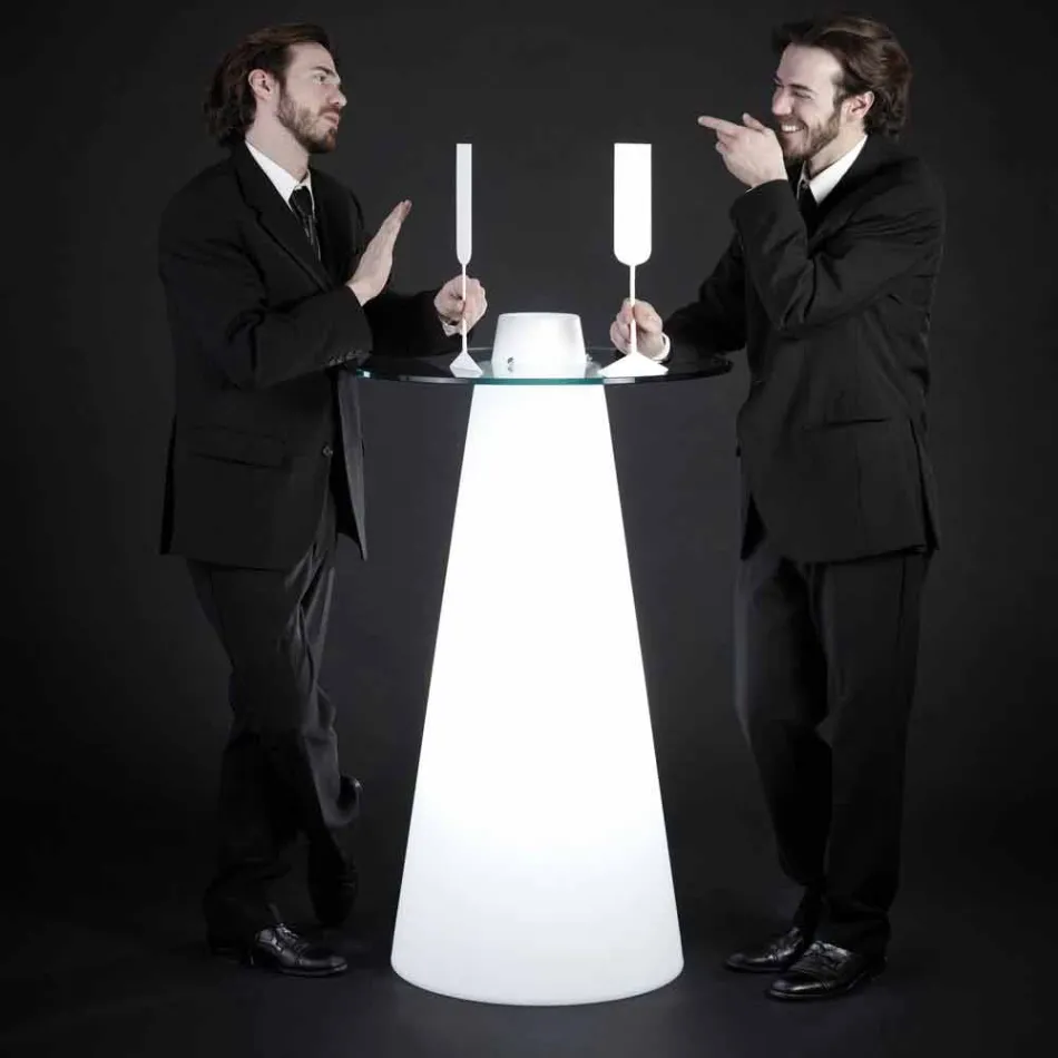 Tavolino alto luminoso Slide Peak(H120)polietilene e vetro made Italy Viadurini