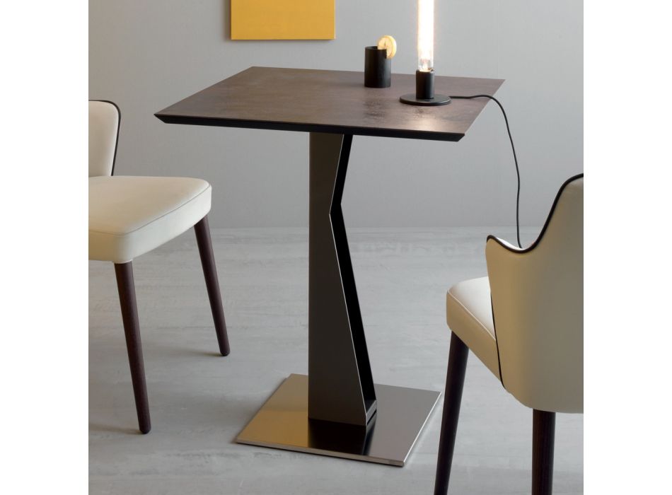 Tavolino Alto Quadrato in Metallo Inclinato e Piano Ceramica Opaca - Coriko Viadurini