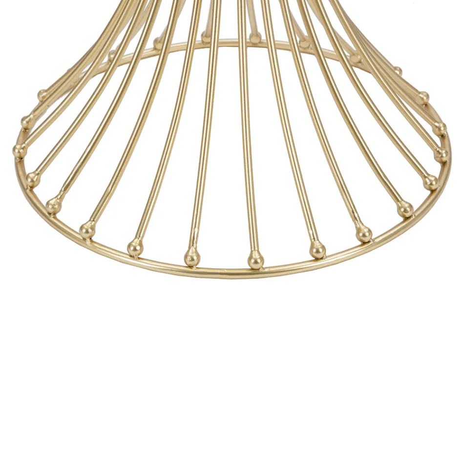 Tavolino Alto Rotondo in Ferro Dorato con Sfere e Piano in Vetro Fumé - Dexter Viadurini