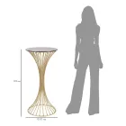 Tavolino Alto Rotondo in Ferro Dorato con Sfere e Piano in Vetro Fumé - Dexter Viadurini