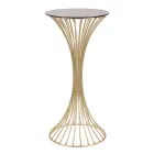 Tavolino Alto Rotondo in Ferro Dorato con Sfere e Piano in Vetro Fumé - Dexter Viadurini