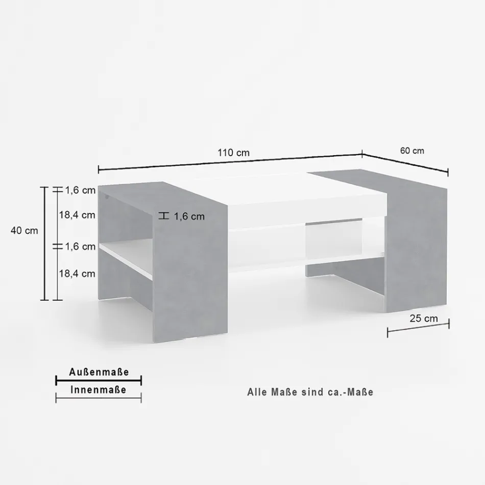 Tavolino Basso da Caffè per il Salotto in Legno Bianco 3 Finiture - Rames Viadurini