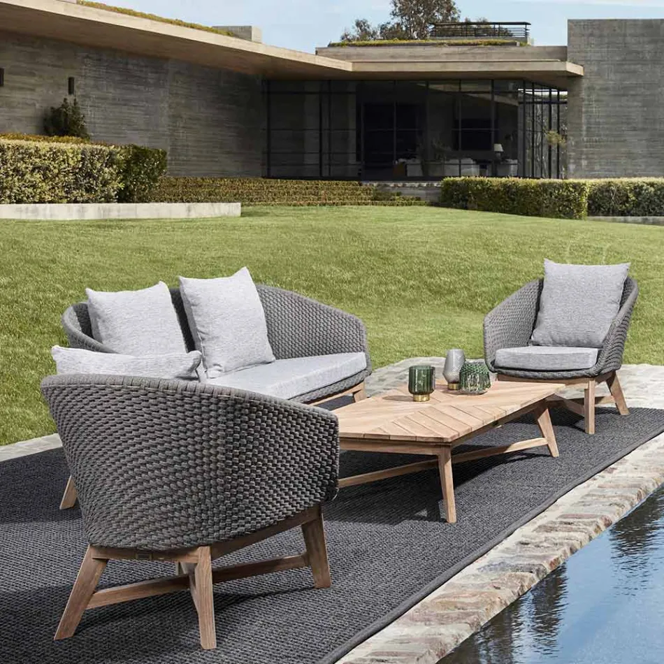 Tavolino Basso da Esterno Rettangolare in Legno di Teak, Homemotion - Stuart Viadurini