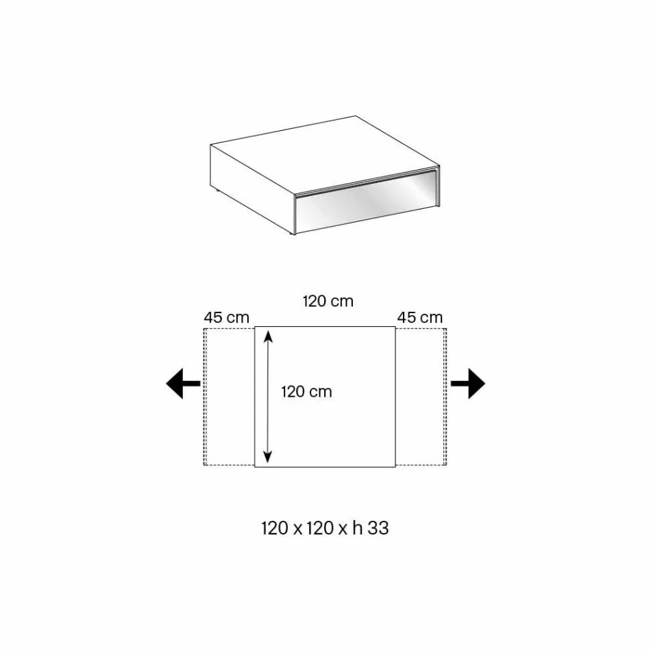 Tavolino Basso da Salotto in Vetro Fumè e Cassetti in Legno 3 Misure - Mantra Viadurini