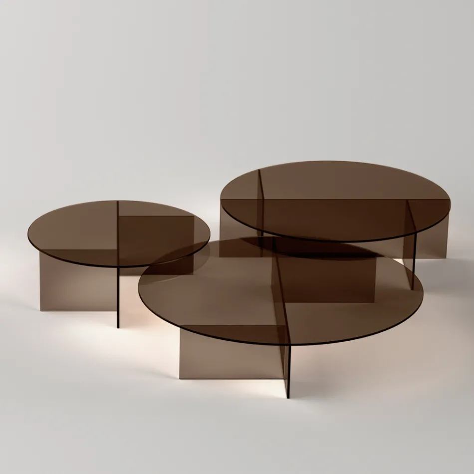 Tavolino Basso in Vetro Bronzo dal Design Raffinato Made in Italy - Laris Viadurini