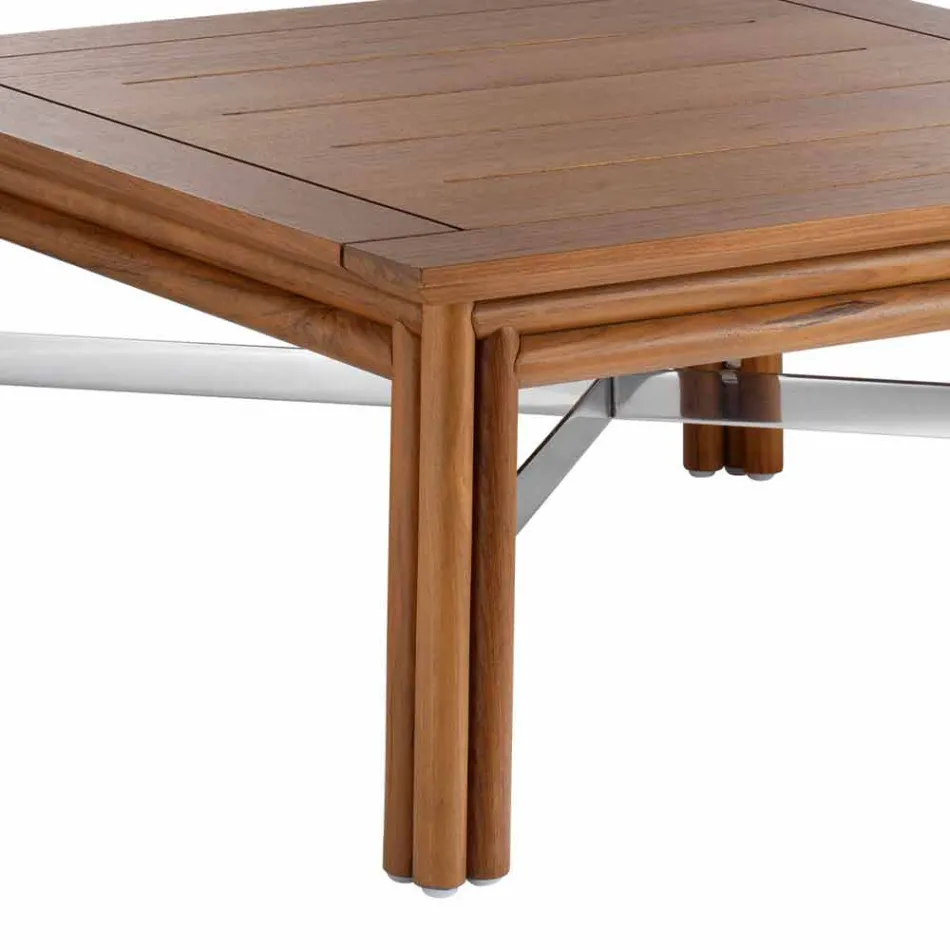 Tavolino Basso Quadrato da Salotto Esterno in Legno Naturale o Nero - Suzana Viadurini