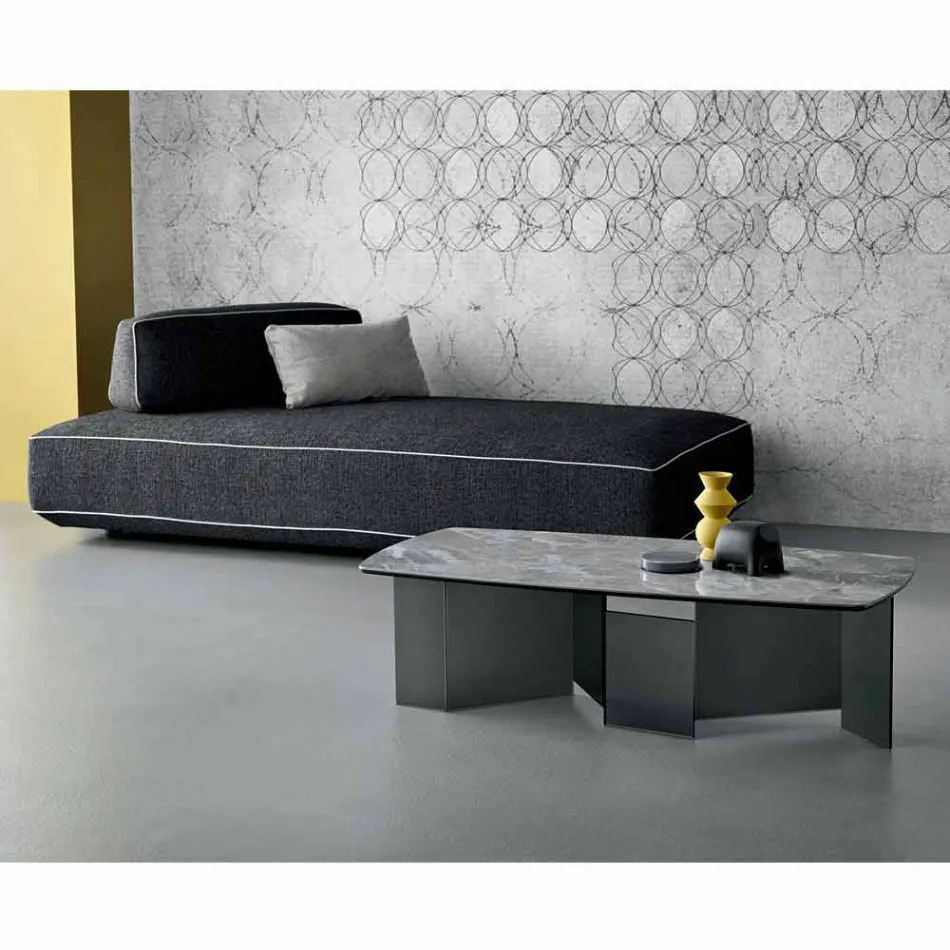 Tavolino Basso Salotto Piano in Ceramica e Gambe in Vetro Fumè 3 Misure - Random Viadurini