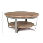 Tavolino Basso Tondo da Soggiorno in Legno di Mango e Acciaio - Moncheri Viadurini
