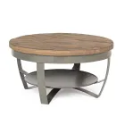 Tavolino Basso Tondo da Soggiorno in Legno di Mango e Acciaio - Moncheri Viadurini