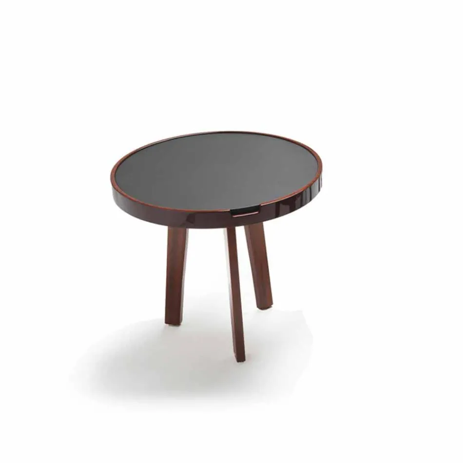 Tavolino cocktail con piano in pelle nera design, diametro 60cm, Selmo Viadurini