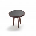 Tavolino cocktail con piano in pelle nera design, diametro 60cm, Selmo