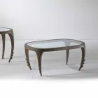 Tavolino cocktail di design in legno e pelle, l.97xp.68 cm, Cecilia Viadurini