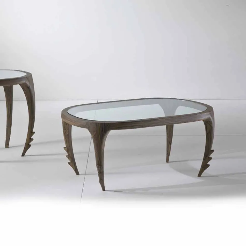 Tavolino cocktail di design in legno e pelle, l.97xp.68 cm, Cecilia Viadurini